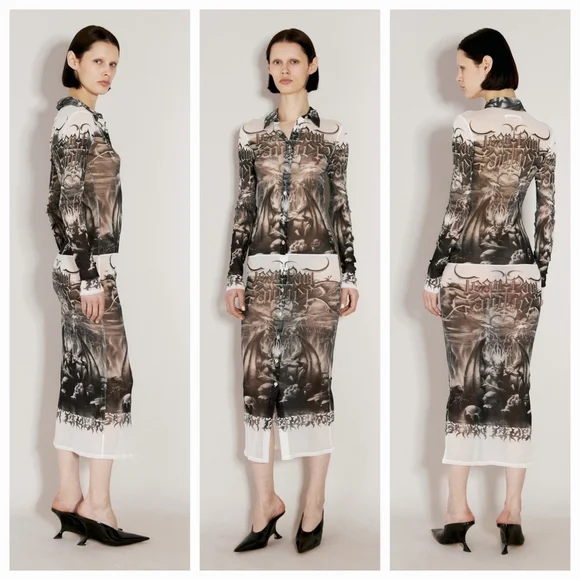 JEAN PAUL GAULTIEP Black & White 'The Diablo' Midi Shirt Dress Size XXS NWT - Picture 2 of 12